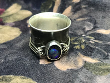 Load image into Gallery viewer, australian opal and sterling silver spinning ring, oxidized, made by Silver Age Jewelry
