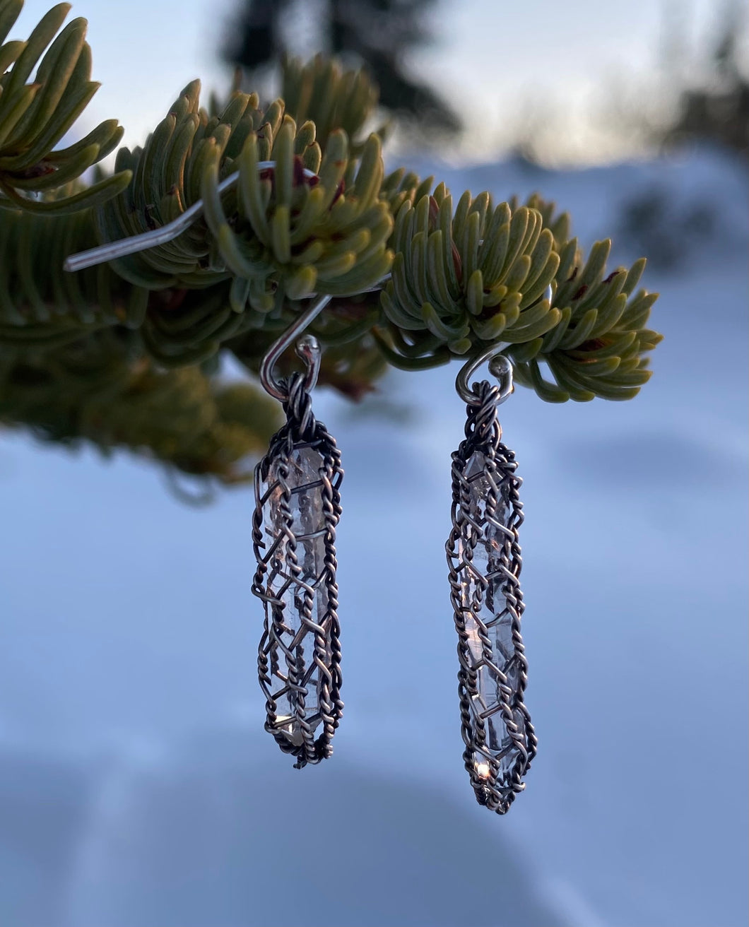 Oxidized Needle Quartz Earrings